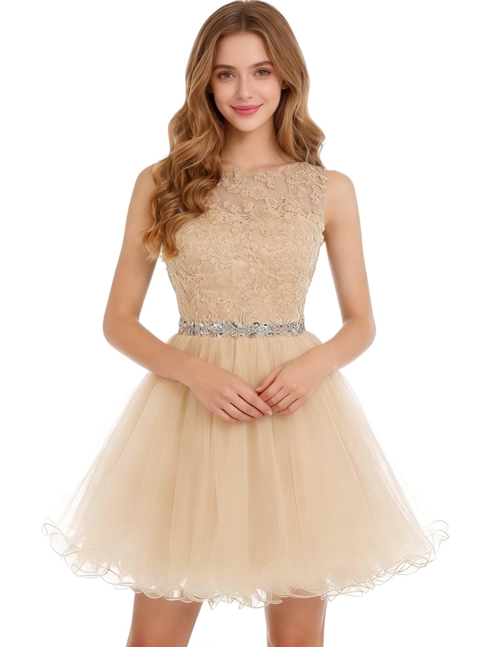Dydsz Womens Scoop Appliques Homecoming Dress Short Cocktail Party Gown