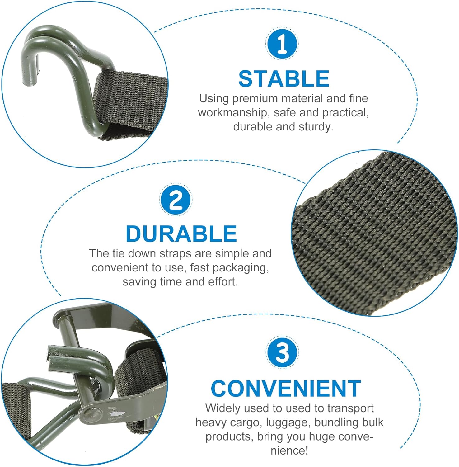 Generic Ratchet Strap Ratchets Straps Heavy for Trucks J Hook Polyester Webbing Safety - (Color: Dark Green)