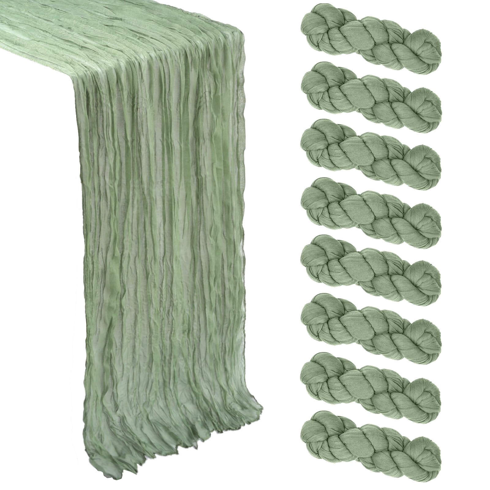 Photo 1 of 8 Pack Sage Green Cheesecloth Table Runner 10Ft Spring Gauze Cheese Cloth Table Runner 120 Inch Boho Sheer Rustic Fabric for Home Decor Bridal Baby Shower Wedding Decoration