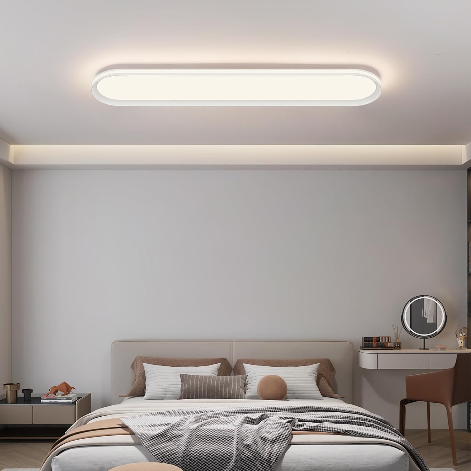 ADISUN Modern LED Ceiling Light Dimmable Linear Ceiling Light 39.4in Semi Flush Mount Long Lights with Remote Control and Side Lighting for Living Room Kitchen Dining Room, 2 Pack, White(65W)