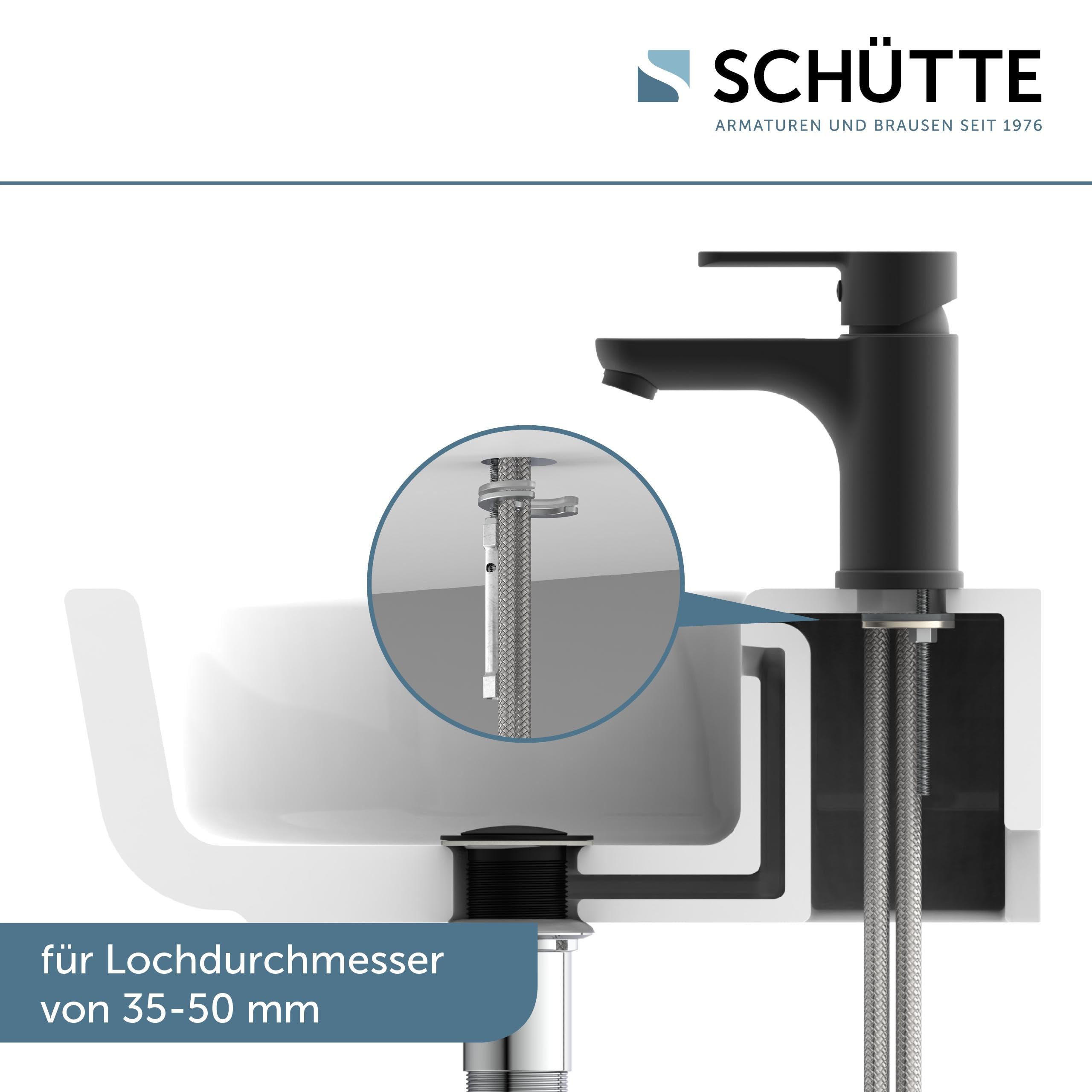 SCHÜTTE Denver 44106 Basin Mixer Tap with Pop-Up Valve Single Lever Bathroom Tap Bathroom Sink Tap Matt Black - Image 2