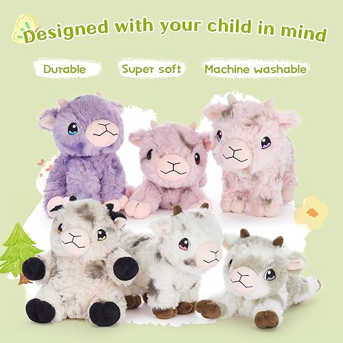 Miniatura 8 de Tezituor Juego de 6 animales de peluche de oveja, 8 pulgadas, lindo peluche de cordero para fiesta de cumpleaños, juguete de cordero de oveja de