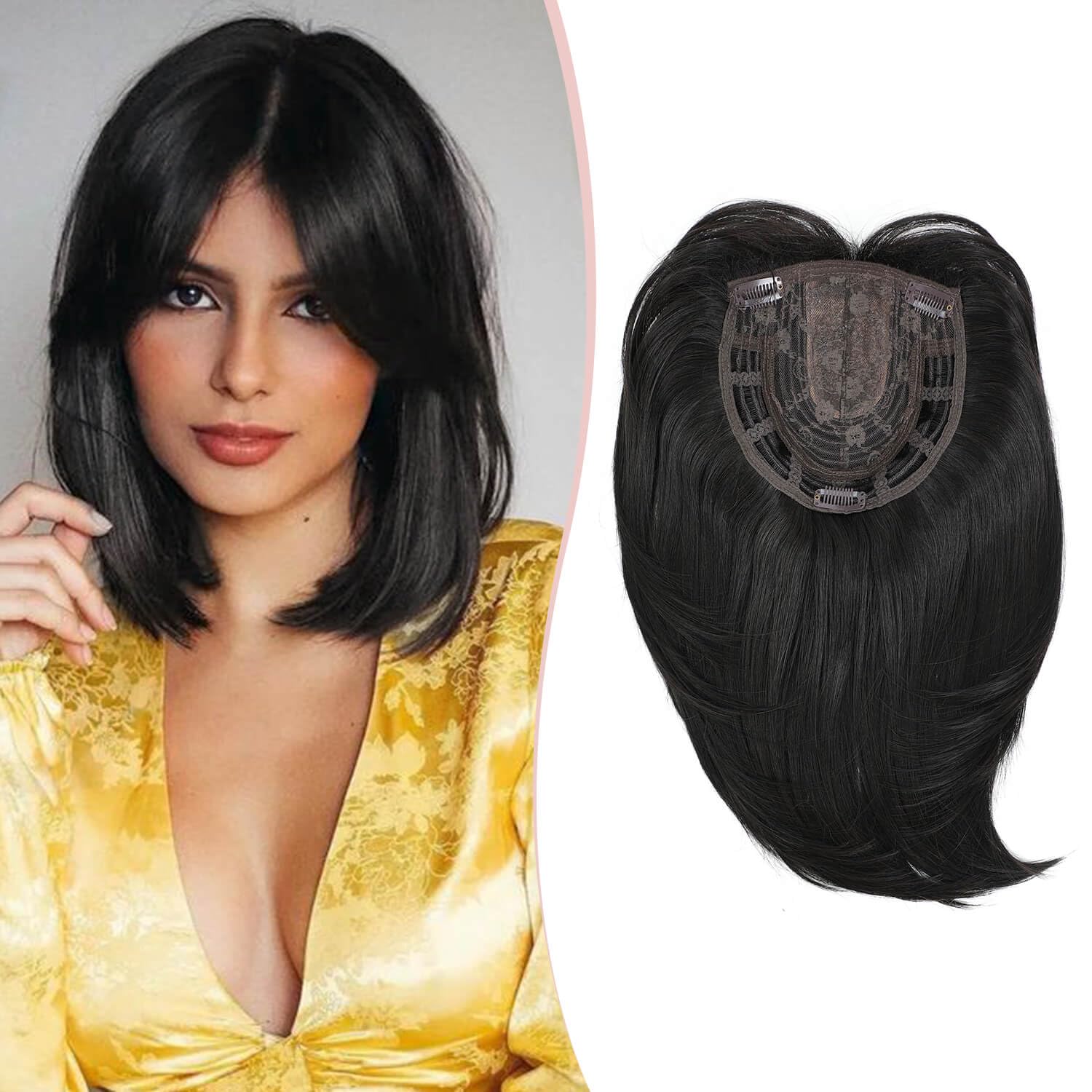 Molefi 7x7inch Hair Topper with Large Base Cover Hair Toppers for Women,Short Hair Toppers for Women with Thinning Hair Synthetic Wiglets Hairpieces for women with thinning hair