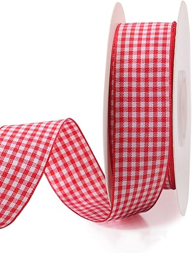 Miniatura 7 de VIVIQUEN Cinta de cuadros a cuadros de 1 pulgada de ancho, cinta a cuadros de tafetán de 25 yardas de largo, borde tejido 100% poliéster (rojo, 1