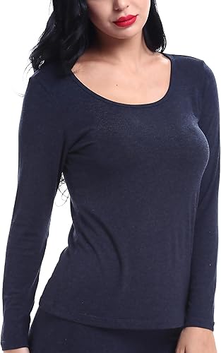 LIQQY Women's Ultra Thin Scoop&Crew Neck Undershirt Long-Sleeve Thermal Underwea