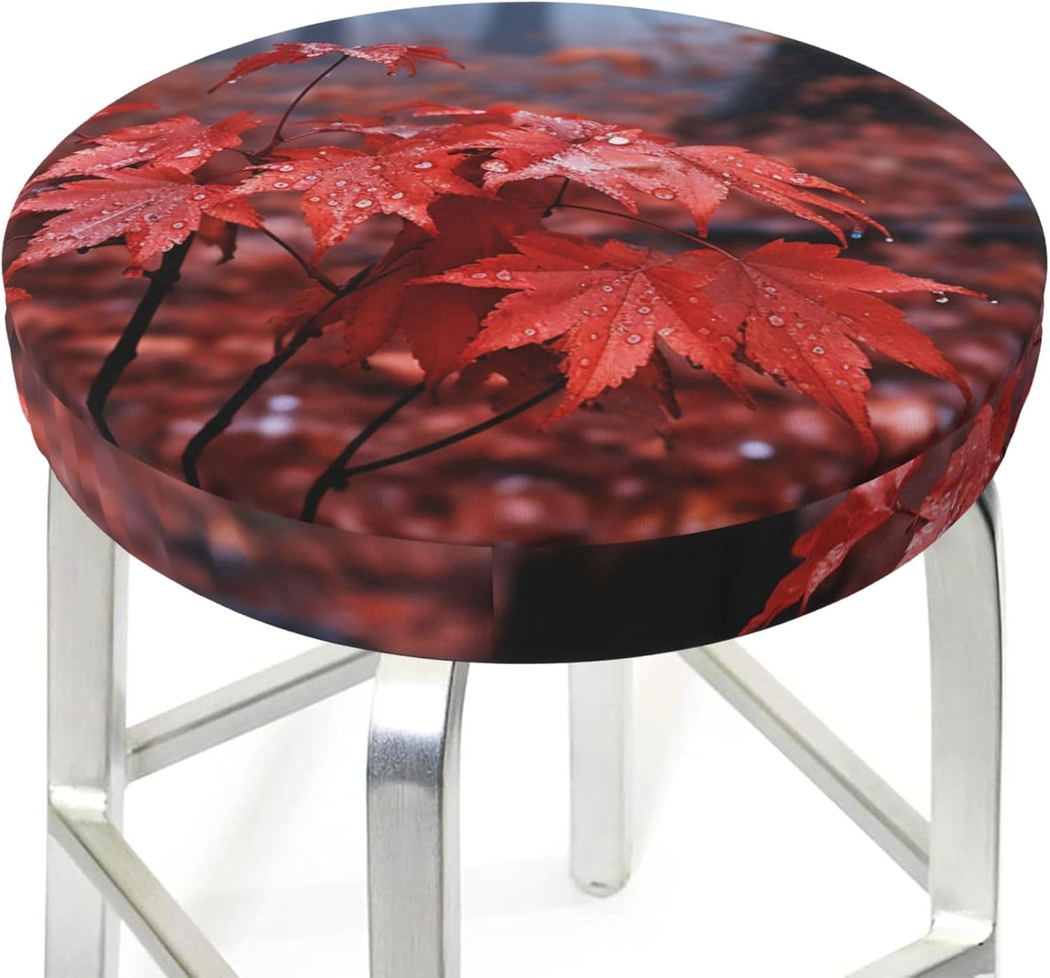 Bar Stool Cover Round Elastic Stool Cushion Covers Maple Leaves Fall Scenery Bar Chair Cover Washable Stool Cushion Slipcover Stretch Stool Seat Covers for 12-14 Inch Chair