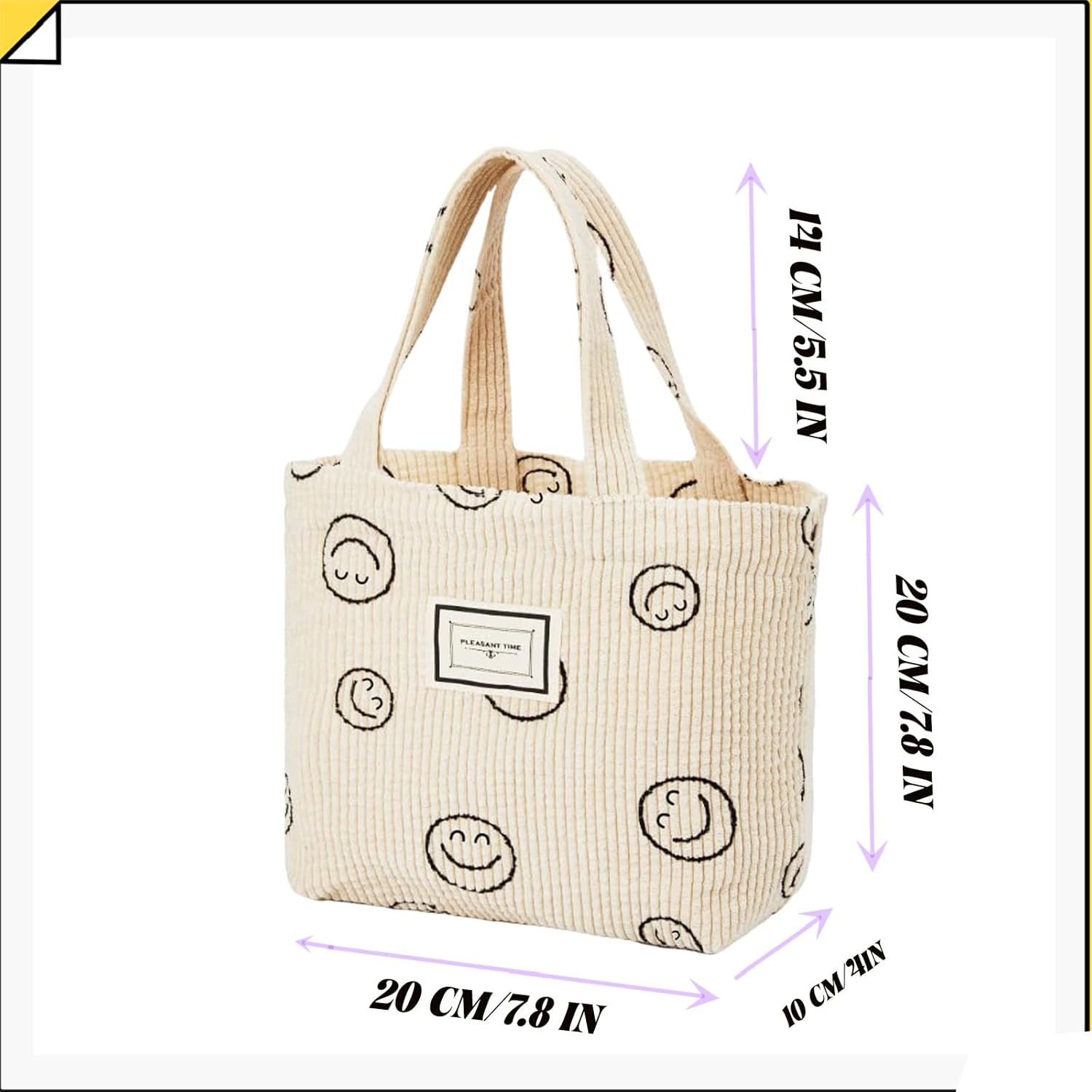 2 Pcs Corduroy Small Tote Bag for Women Cute Mini Tote Bag Preppy Aesthetic Reusable Bags for Grocery, Essentials, Water Bottle, Keys, Book, Bible - Image 6