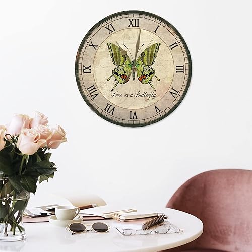 Miniatura 5 de Relojes de pared elegantes de madera de mariposa, sin marco, 12 pulgadas, silenciosos, sin tictac, funciona con pilas, decoración de pared para el