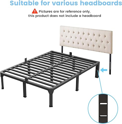 Miniatura 6 de Superay Base de cama de metal de 14 pulgadas con tapón deslizante para colchón, plataforma de listones de acero doble negro anti chirridos, marcos