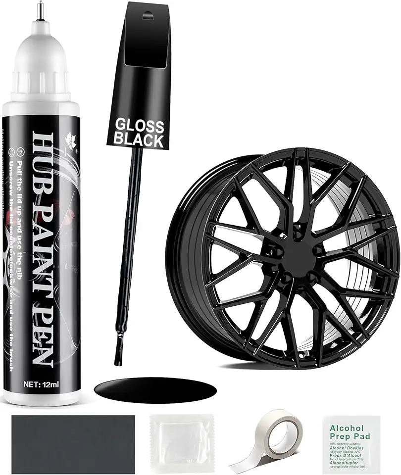 Amiss Kit de reparo de aro preto brilhante, tinta de roda e caneta de retoque de tinta de aro para erupções cutâneas, reparo universal de arranhões de roda de liga de liga para arranhões e arranhões