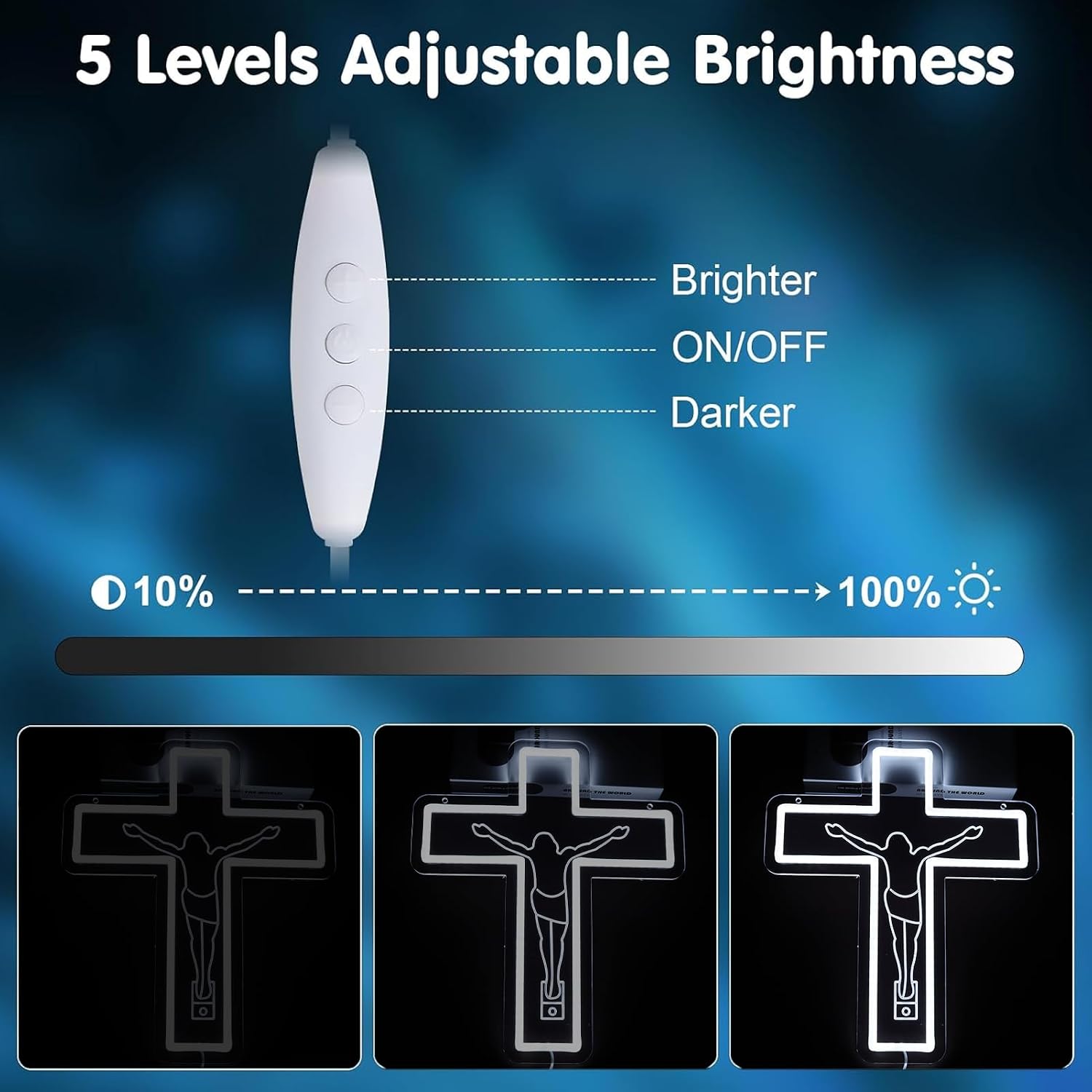 Jesus Saves Crucifix Neon Signs Dimmable Cross Neon Llight Christian Easter wall decor for Home, Sacred Spaces, Prayer Rooms Gift Art-14.5 x 12.2IN-USB Powered-Acrylic