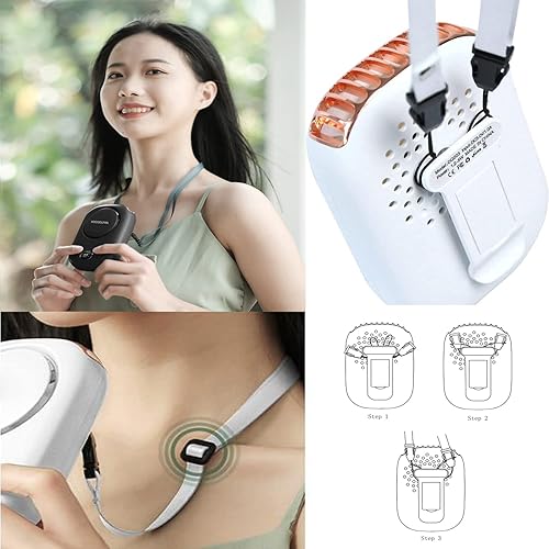 Miniatura 6 de Ventilador de cuello portátil, mini ventilador de mano personal pequeño recargable por USB de 3 velocidades para niñas, niños y mujeres, pestañas