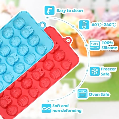 Miniatura 3 de Kamehame Molde de huevo de Pascua, paquete de 2 moldes de caramelo de huevo de gallina de conejo, molde de goma de silicona de 24 cavidades en forma