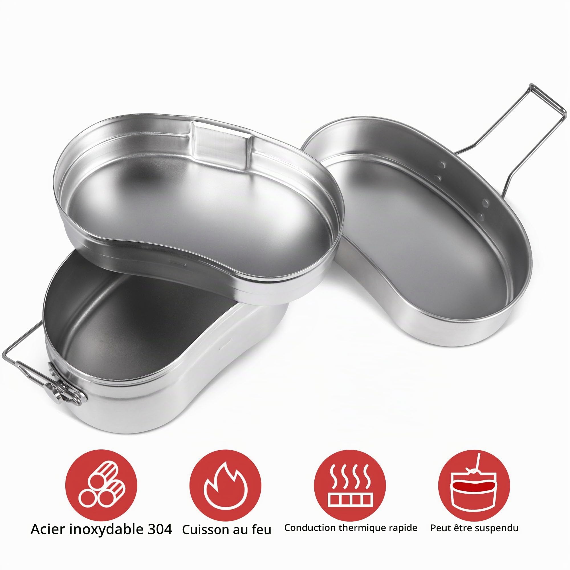 Goetland Set de Cuisine de Camping Acier Inoxydable 304 Gamelle Empilable Style M31 Casserole et Poêle Outdoor
