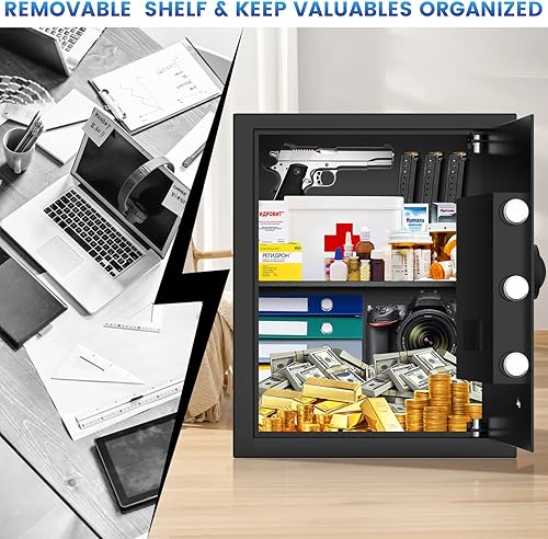 Miniatura 7 de Caja de seguridad ignífuga con bolsa de documentos ignífuga, 2.4 cúbicos personales ignífugos con teclado retroiluminado, seguridad antirrobo, caja
