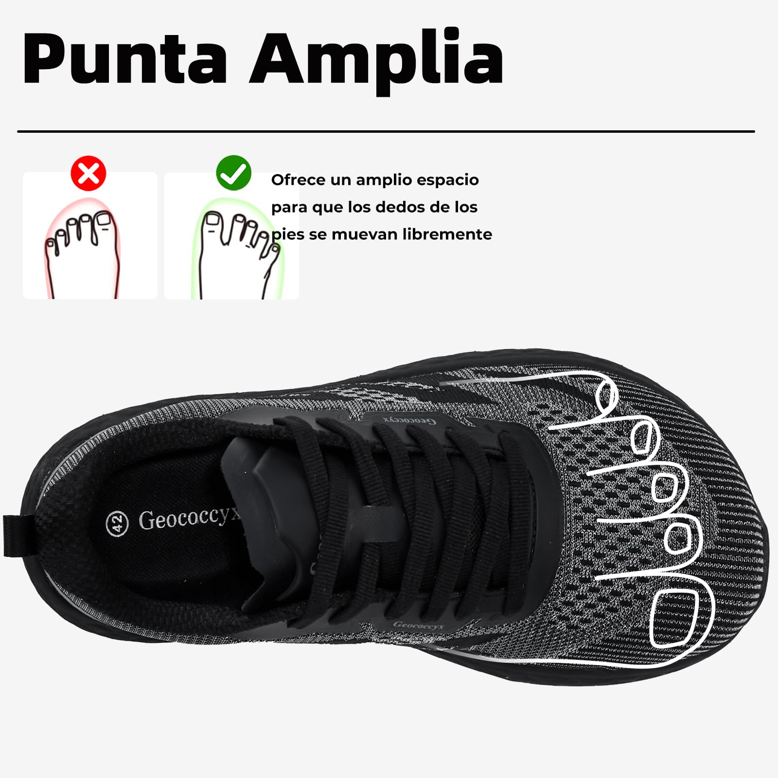 Zapatillas Hombre Puntera Ancha Transpirables Gr.39-46 | Antideslizantes, Ligeros, Flexible, Fitness, Cómodas, Casual, Exteriores, Deportivas, Zapatos de Running