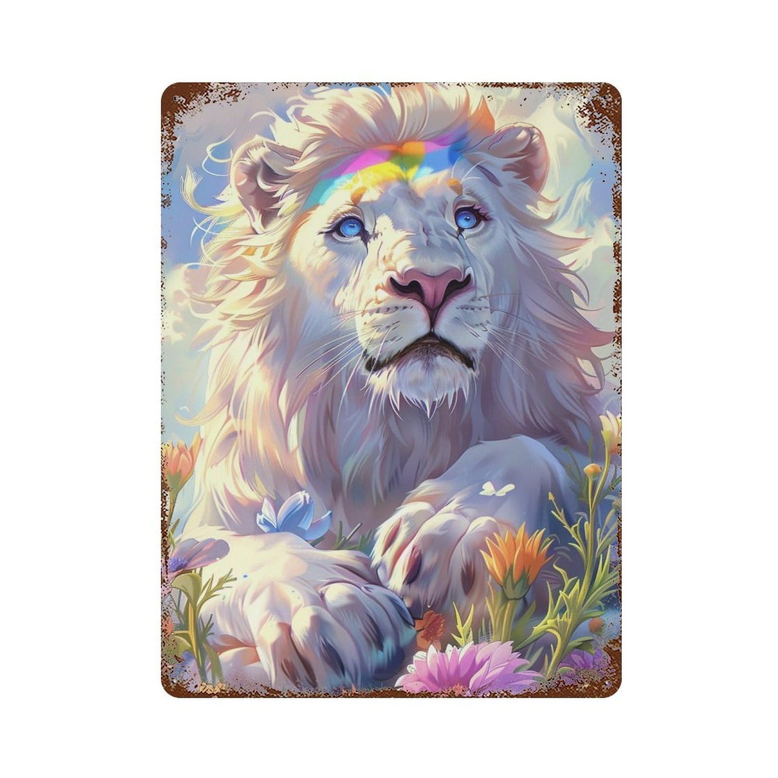 Rainbow Lion Fantasy Artwork Aged Metal Wall Plaque 15.7"x11.8", for Garage, Bar And Workshop Decor, Farmhouse Wall Decor