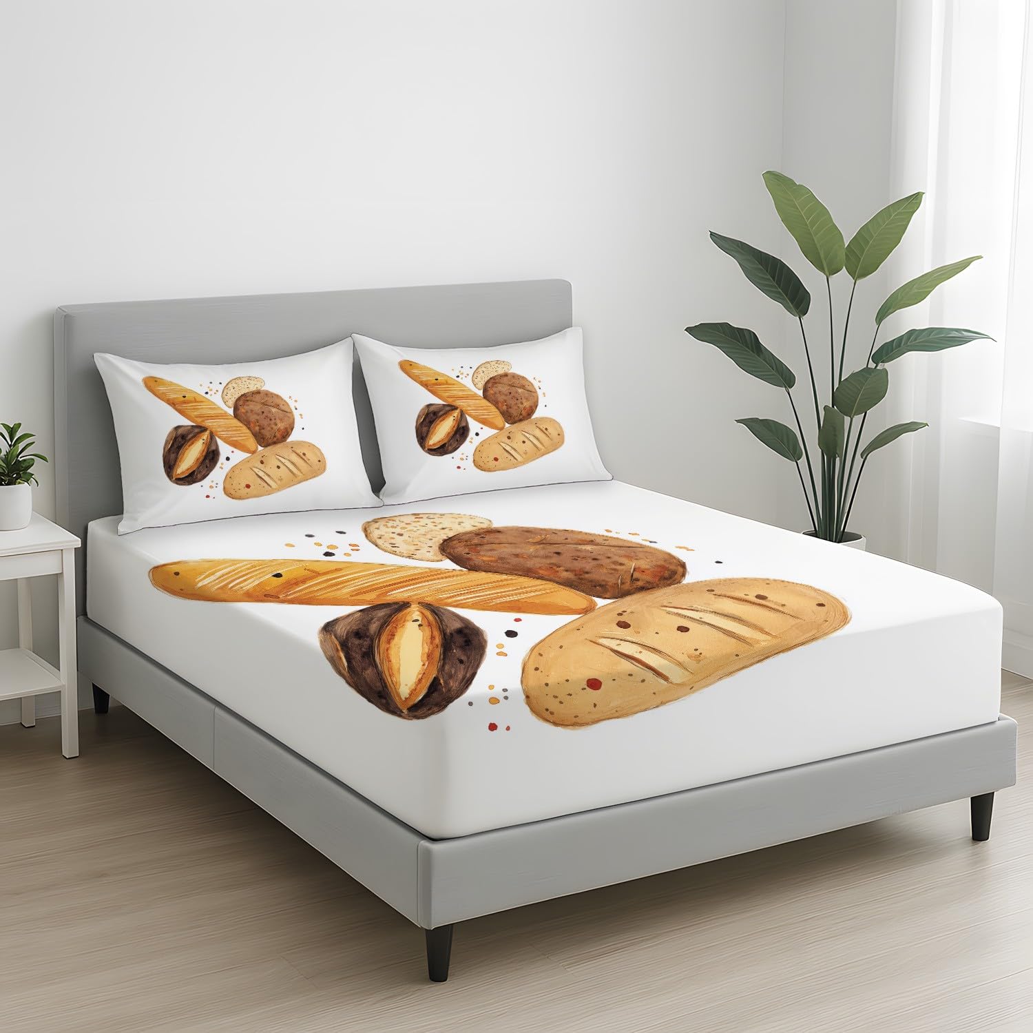 Französisches Baguette-Brot, Gebackenes Brot Spannbettlaken 160 x 200 cm - Bettlaken Pflegeleicht, Harmonische Malerei, Realistisch, Bettwäsche-Set, 3-teiliges Gemütliches Gästezimmer