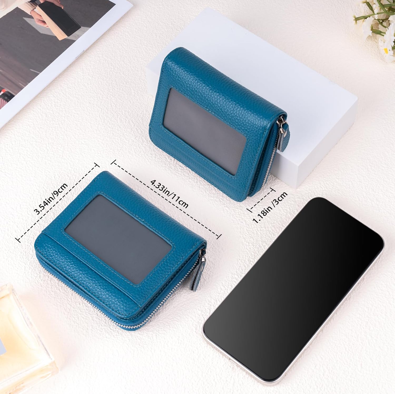 Small Wallet for Women, Genuine Leather RFID Blocking Credit Card Holder Slim Compact Coin Purse Women's Wallets with ID Window 8 Card Slots - Image 5