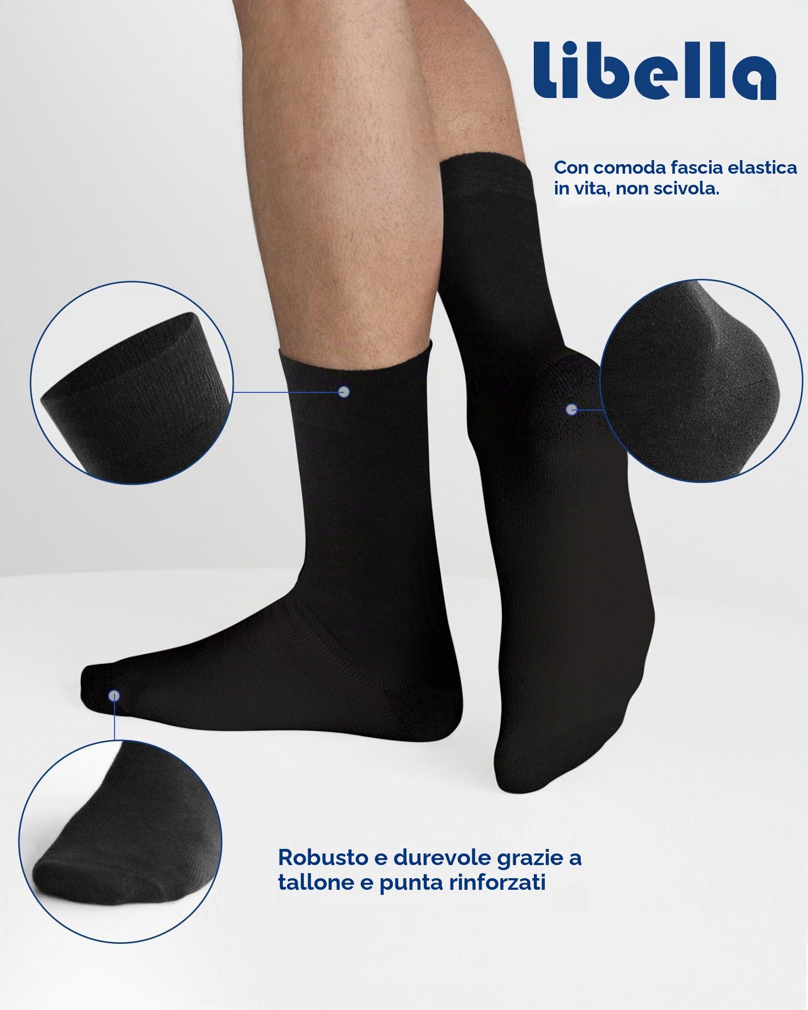 Libella 12 Paia Calzini Uomo Cotone medi Calze Estivi Uomo e Donna Calzini - Classiche Business Tempo Libero Uomo Calze Nere Traspirante e confortevole 2401