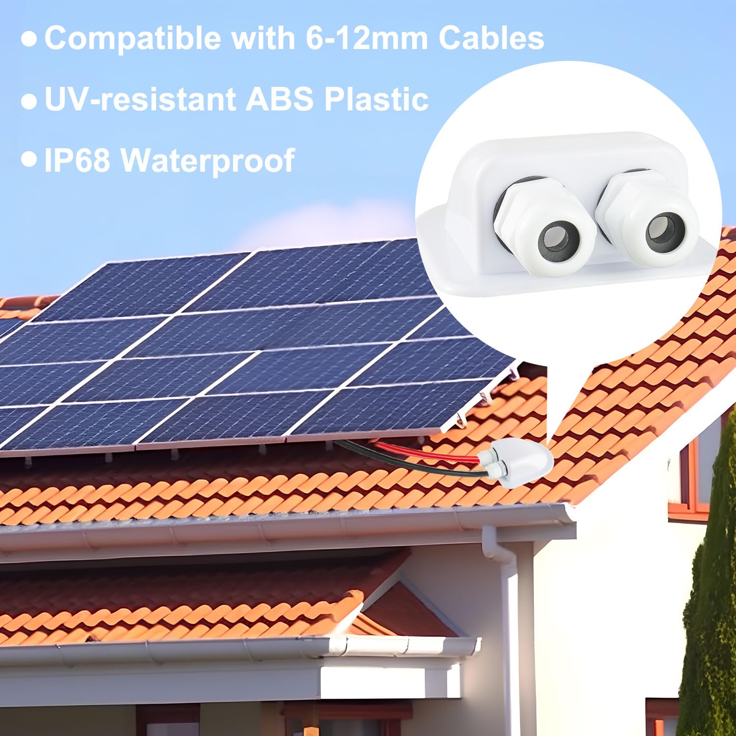 IP68 Pannelli Solari Scatola di Giunzione Impermeabile ABS Pressacavo Doppio Ingresso 6-12mm Confezione da 2