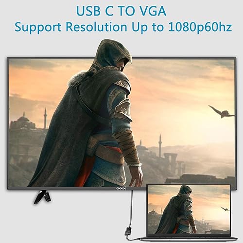 Miniatura 2 de DteeDck Paquete de 2 adaptadores USB C a VGA, USB BC (compatible con Thunderbolt 3 y 4) a VGA, cable USB tipo C a VGA trenzado para MacBookProAir