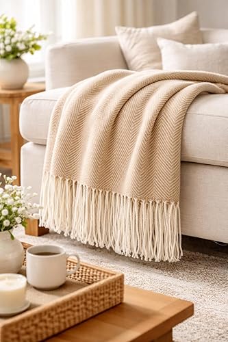 Fennco Styles Herringbone Contemporary Fringed 50 x 60 Inch Throw
