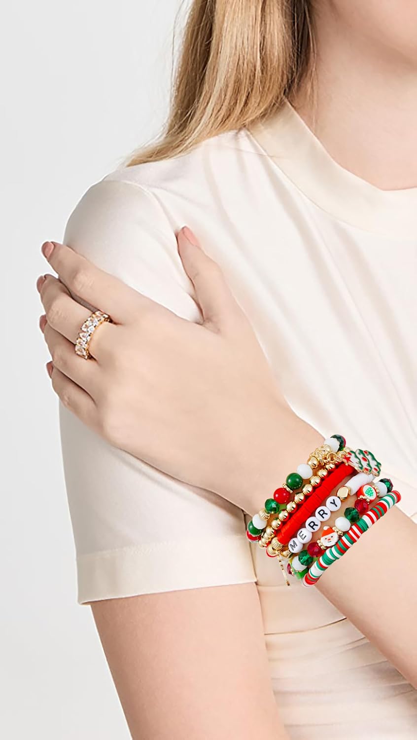 Summer Surfer Heishi Bracelet Set for Women Stackable Gold Plated Clay Ploymer Bead Stretch Pink Beach Layering Bracelets Jewelry - Image 5