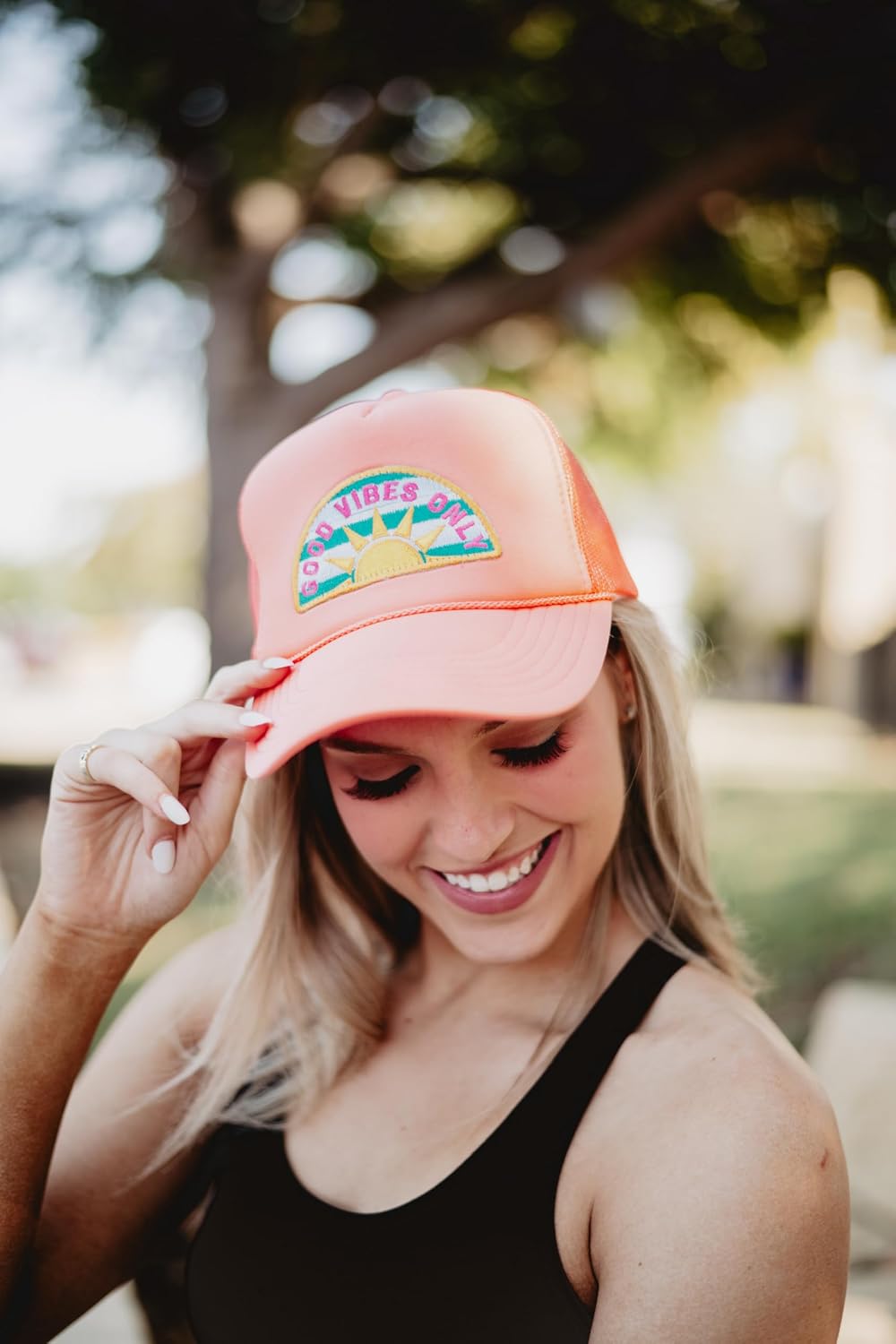 KATYDID Good Vibes Only Foam Trucker Hat - Adjustable Trucker Hat with Mesh Netting - Fully Embroidered Trucker Hat for Women