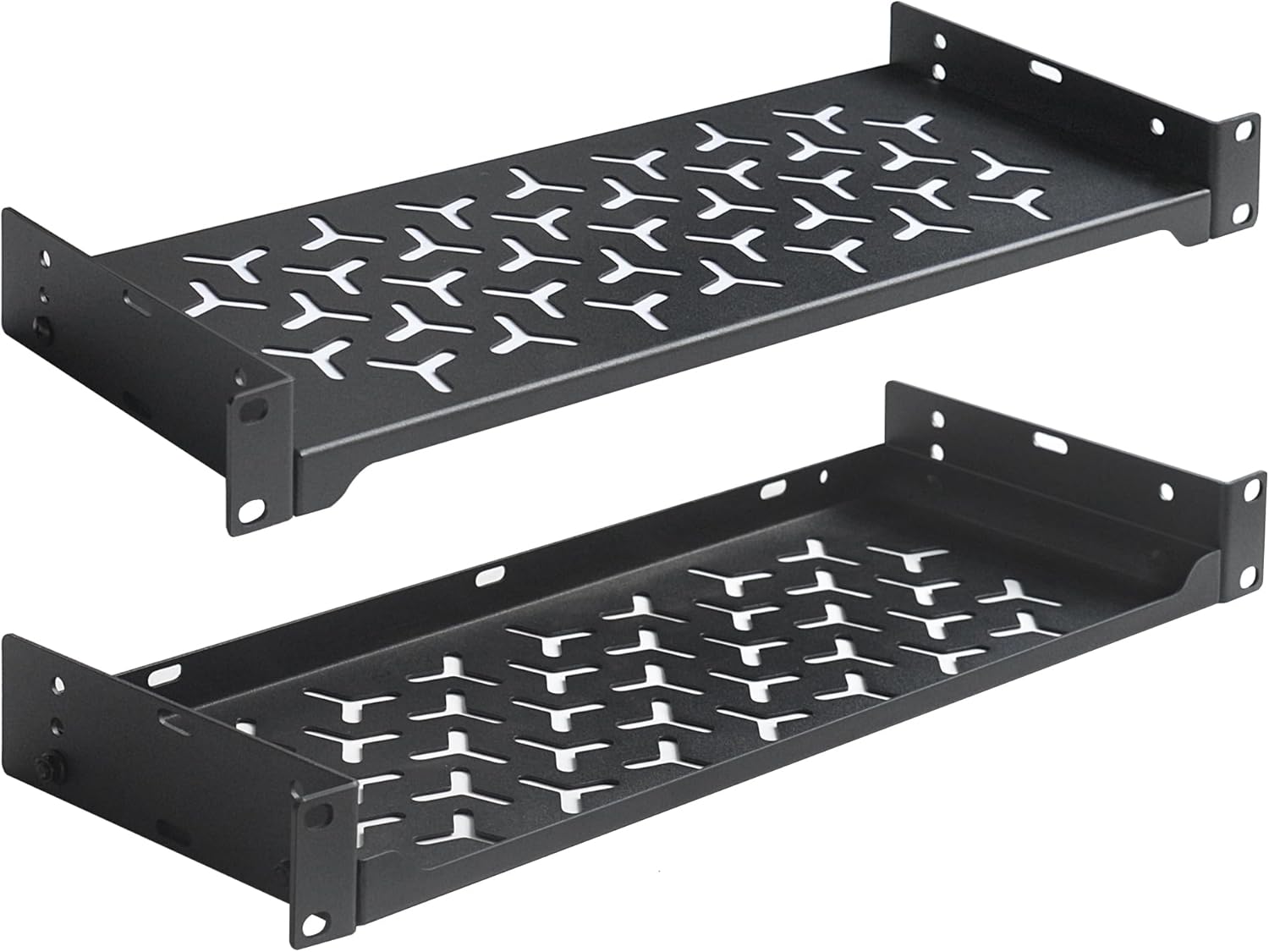 2 Pack 1U Server Rack Shelf, 19 Inch Universal Network Rack Mount Tray, 6 Inches Deep Vented Cantilever Shelf for AV/IT Equipment, Black