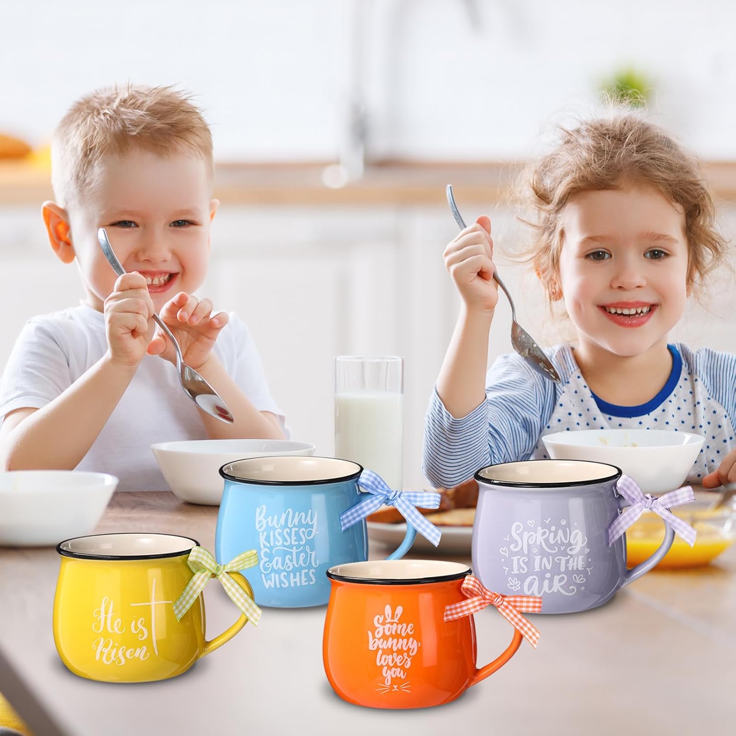 Sawysine Easter Mugs Set of 6, 12 oz Gift Drinking Mugs for Hot Cocoa Coffee Milk Tea Party Cups for Kids Spring Holiday Gift (Easter Style)