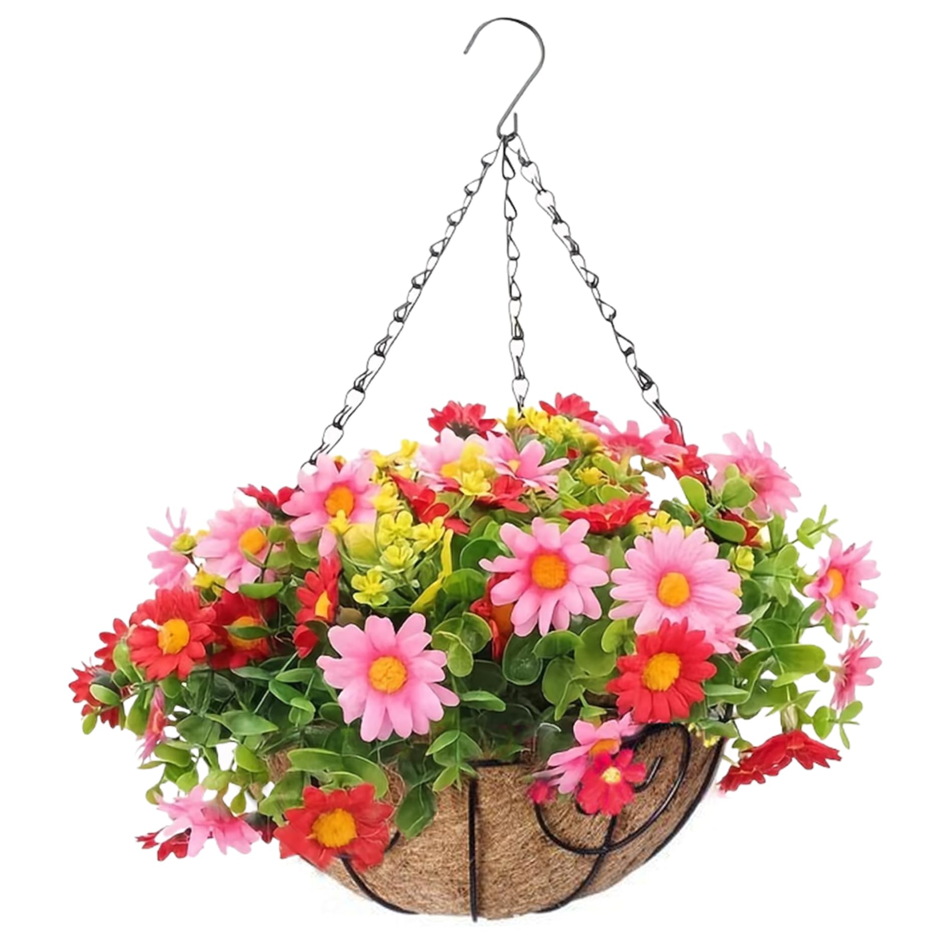 Plantes artificielles suspendues d'extérieur avec paniers floraux printaniers