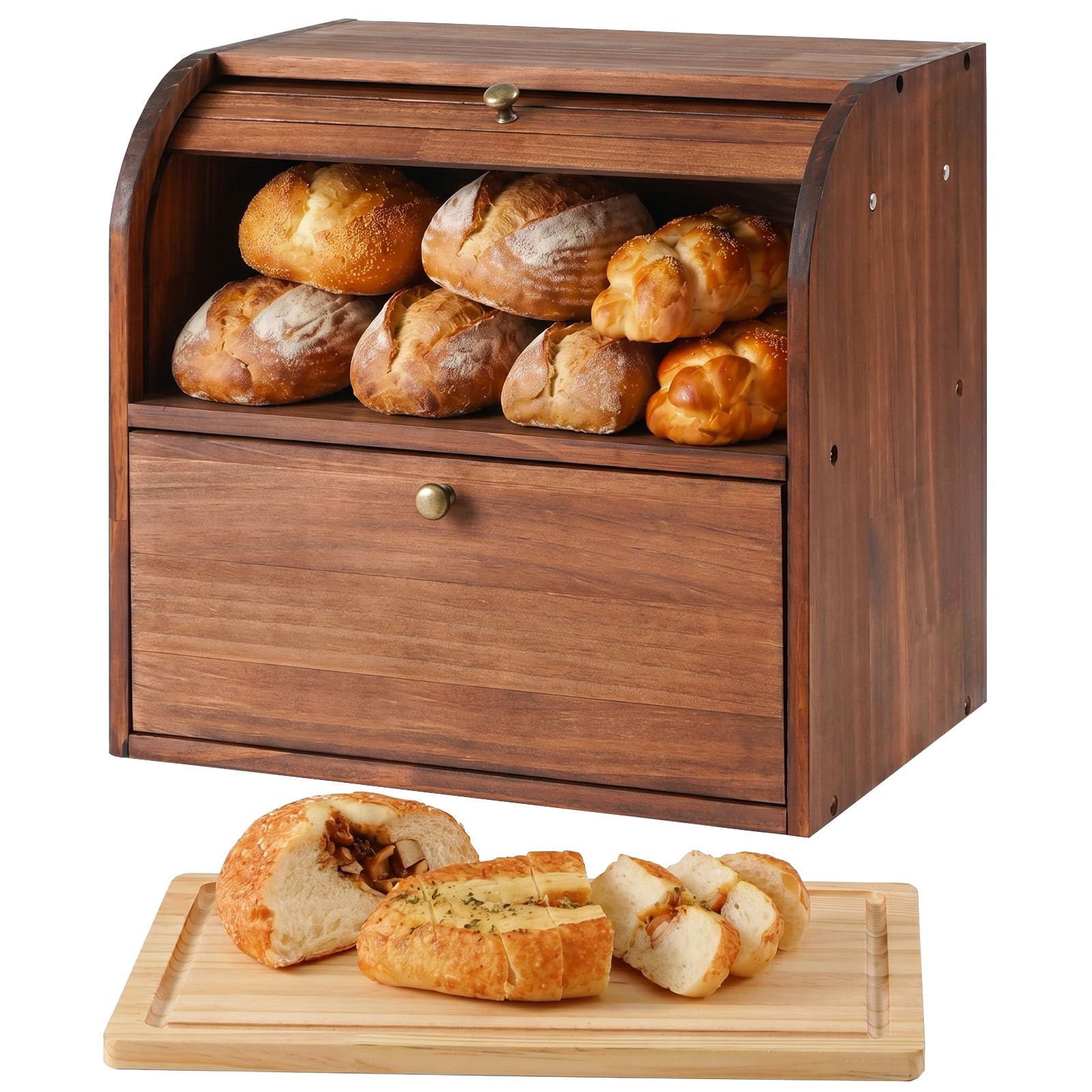 Wooden Bread Box - Keep Bread Fresh & Organized -1