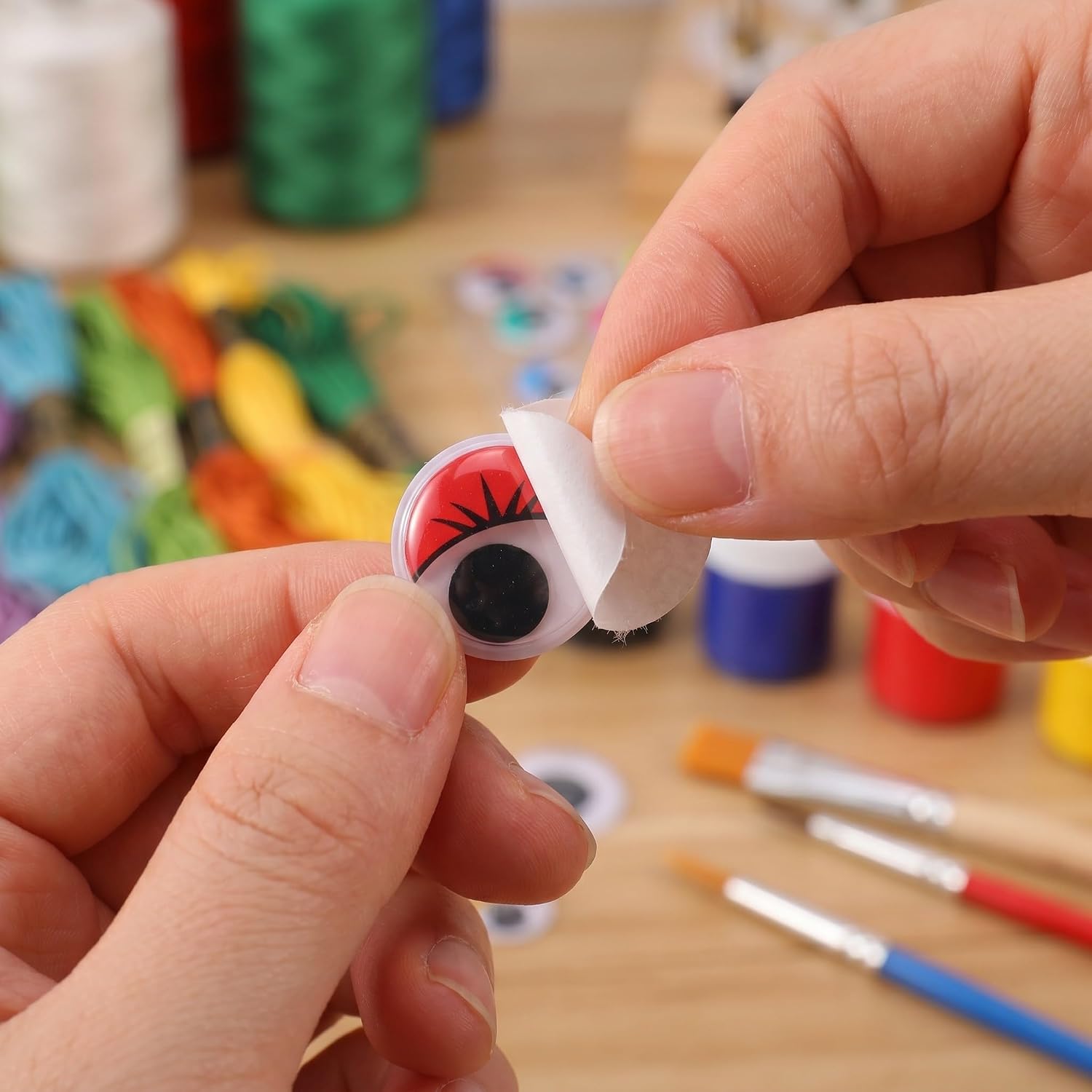 VICASKY 250pcs Self Adhesive Wiggle Googly Eyes with Eyelashes for DIY Arts Craft Sticker Projects and School Projects, PVC Material, Round Shape, Easy Application with Wobbly Effect,