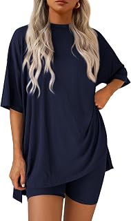 Women 2 Piece Lounge Set 2026 Summer Casual Oversized Shirts Biker Shorts Matching Airport Travel Outfit Clothes