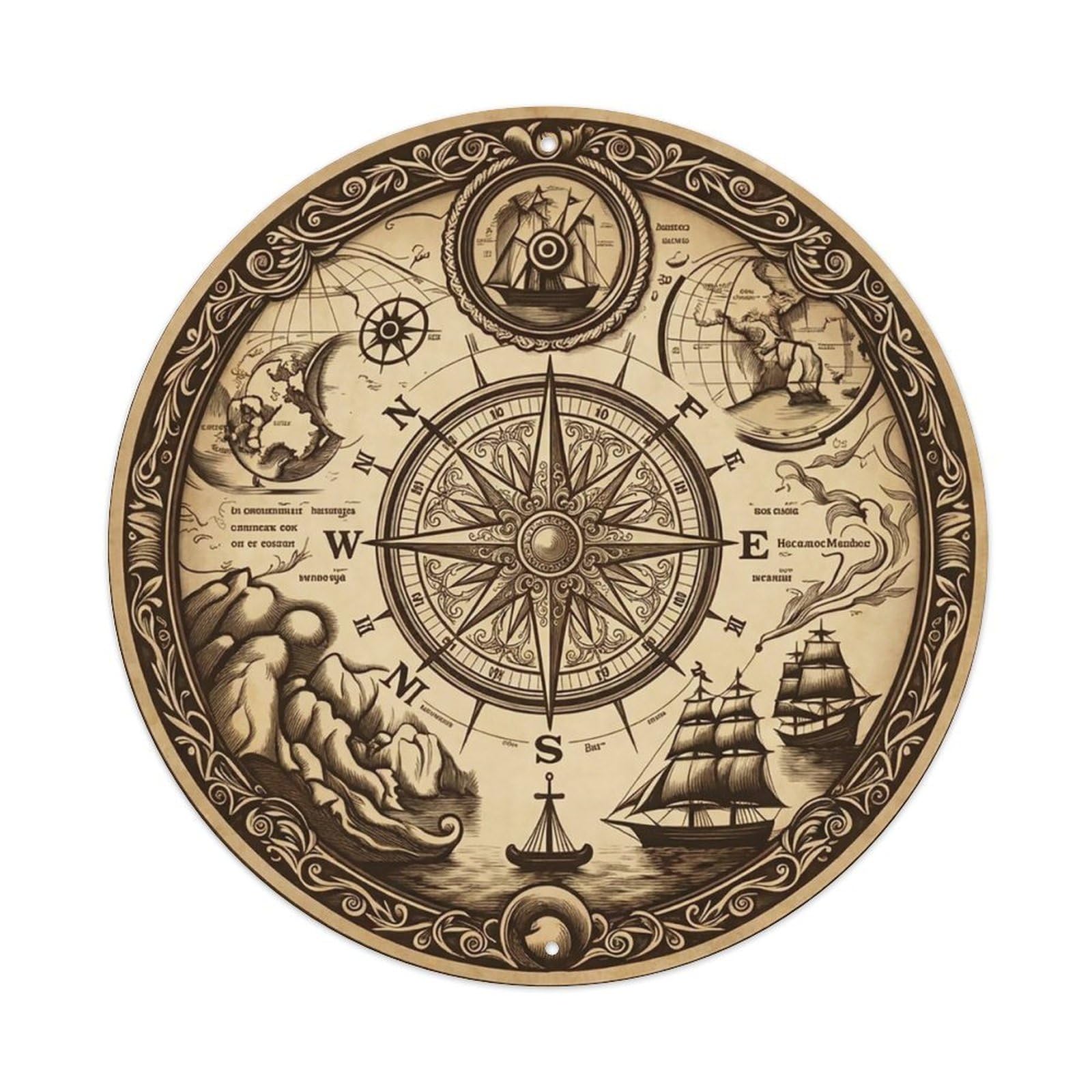 Vintage Nautical Compass World Map Squall Heritage Metal Tin Sign