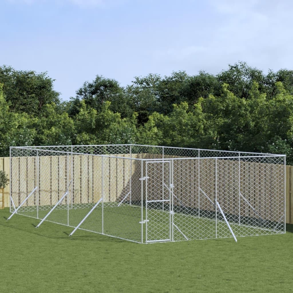Chenil d'extérieur pour Chien, Enclos Niche Cage pour Chien Métal Chenil d'extérieur pour Chiens argenté 4x8x2 m Acier galvanisé