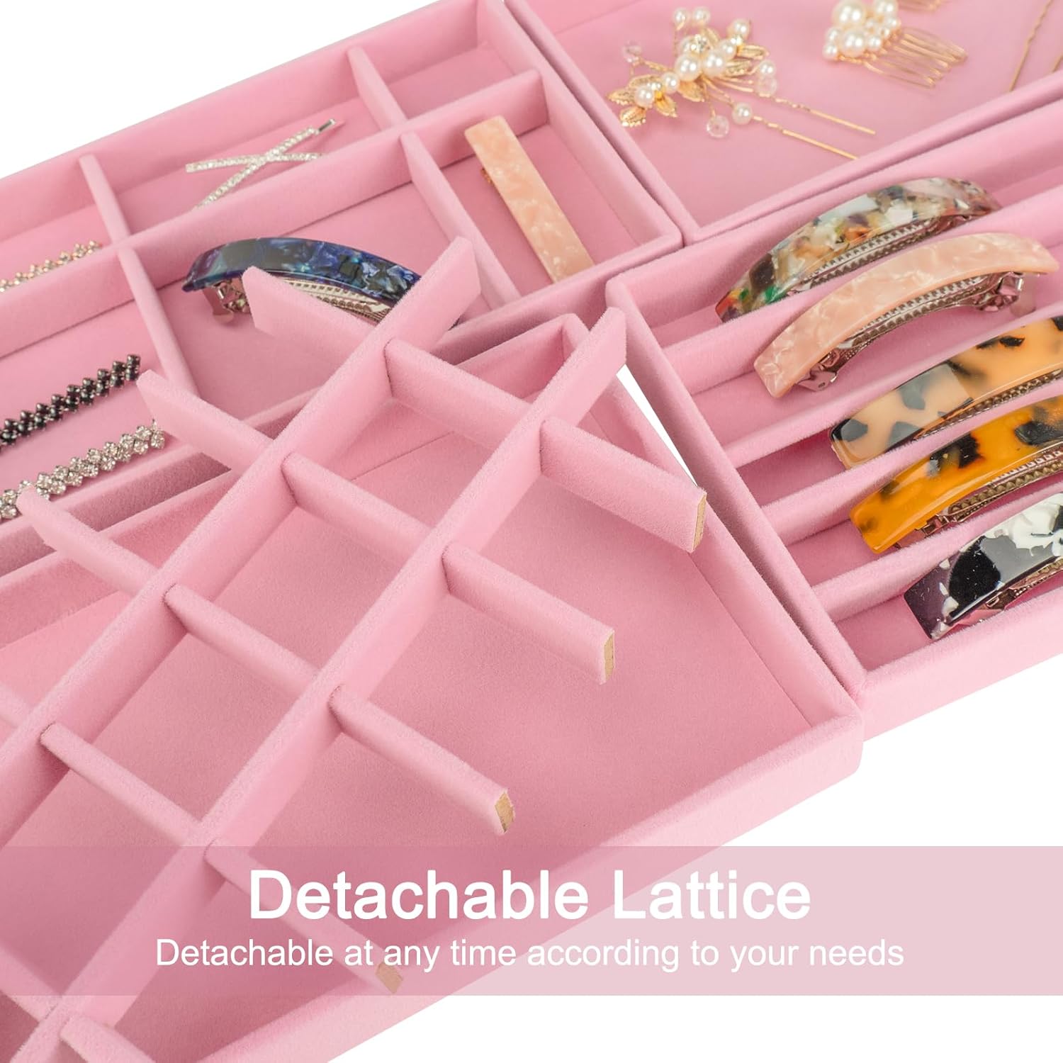 12Pcs Velvet Stackable Jewelry Trays, Jewelry Drawer Organizer, Large Removable Display Jewelry Tray, Necklace Bracelet Storage Box for Earring, Ring, Brooch, Watch (Pink)