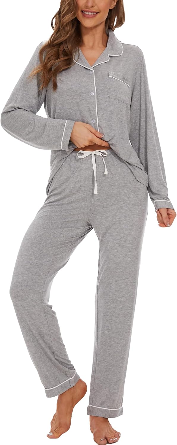 Button Up Pajama Set for Women, Long Sleeve Loungewear