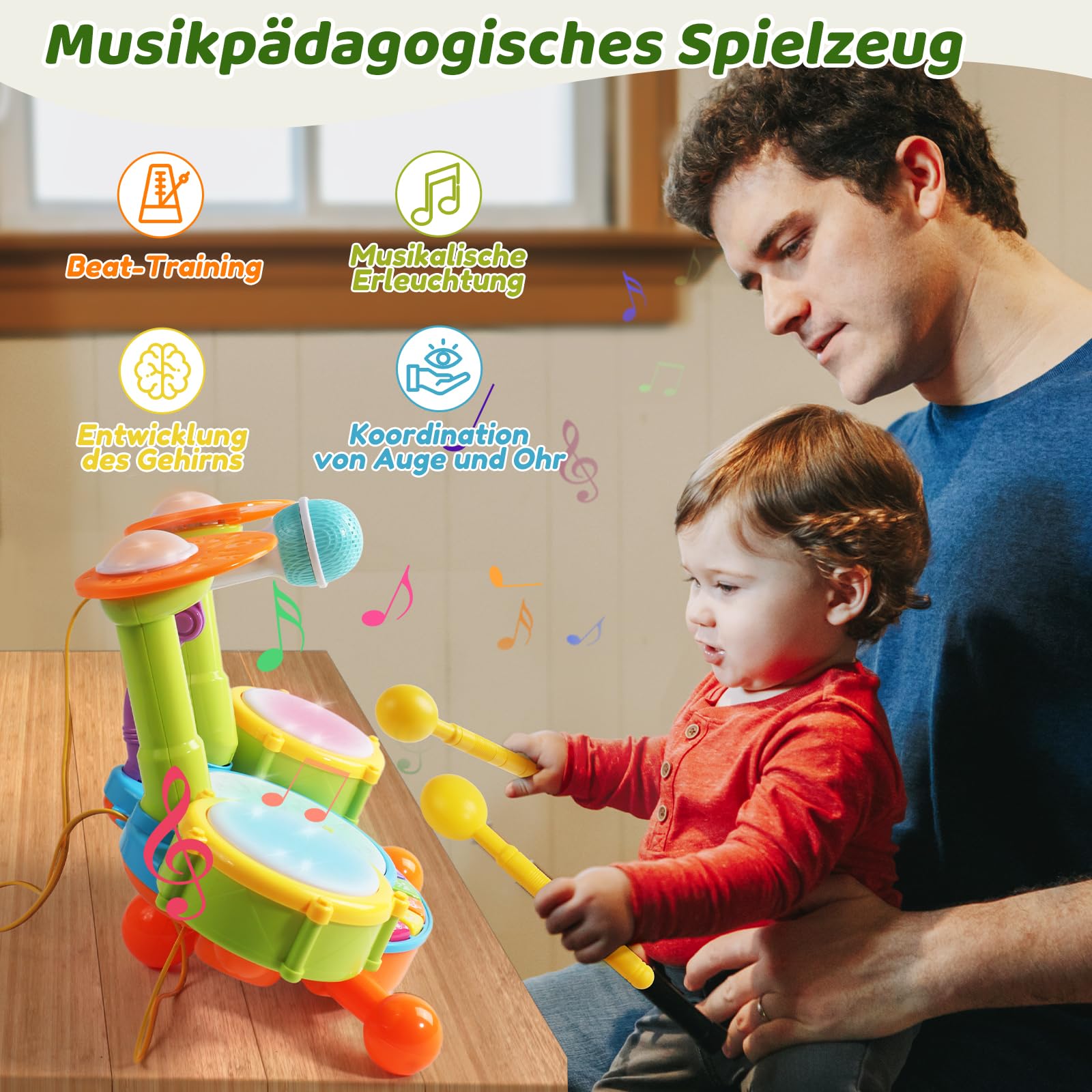 Schlagzeug Kinder Spielzeug - Musikinstrumente Mit Kinderreimen & Lichtfunktionen Baby Musikspielzeug Trommel Kinder Geschenkidee 1 2 Jahre Jungen Mädchen