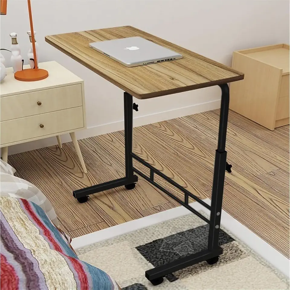 Mesa para Notebook com Rodízios e Altura Ajustável 65-90cm, 60x40cm, Portátil com Trava, Suporte para Laptop, Mesa Lateral para Sofá e Cama, Home Office