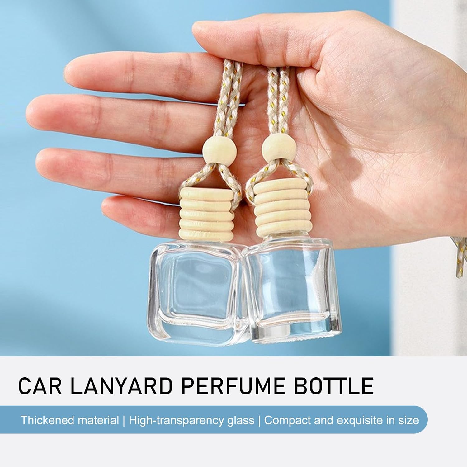 5PCS Car Air Freshener, Hanging Air Freshener Diffuser, Empty Glass Perfume Bottle, Diffuser Oil Aromatherapy Fragrance Perfume Vials with Wooden Caps and Hanging String