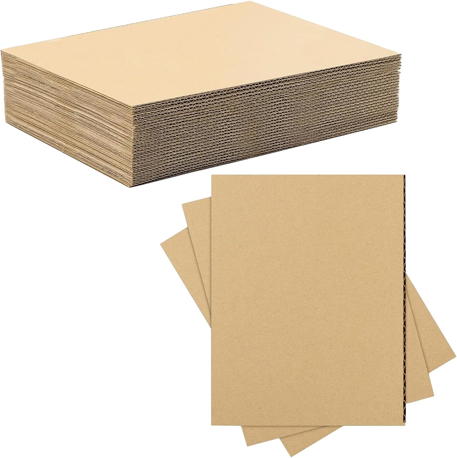 50 Pack Corrugated Cardboard Sheets, Flat Square Card Boards Inserts Corrugated Pads for DIY Crafts, Art Projects, Shipping, Mailing, Packing, 7.87 x 11.8 Inch (Brown)
