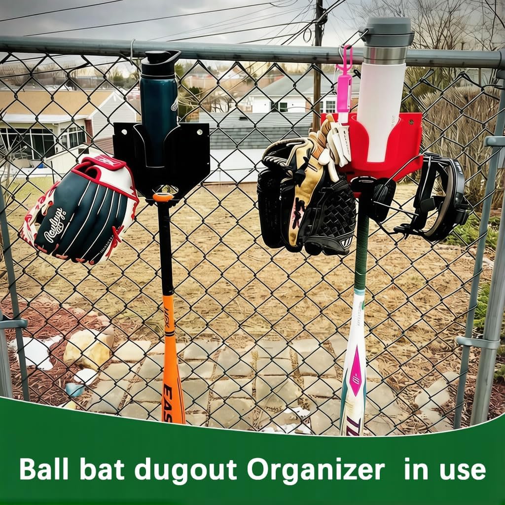 Baseball Softball Dugout Organizer,3 in1 Heavy Duty Fence Mount Gear Rack for Helmet,Bat,Water Bottle,Glove,Cap,Portable Storage Holder for Rest Area,Youth Team,Little League,Travel Ball Tournament