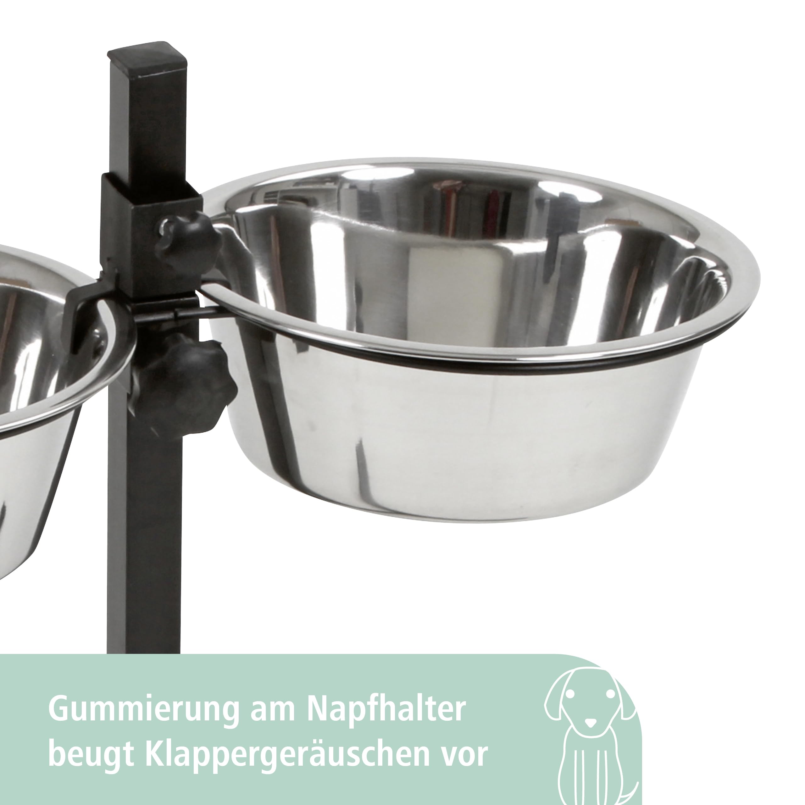 Kerbl Pet Futterbar, Hundenapf, schwarz, 54x27x43cm, 2x1800ml, Stahlgestell, Hunde, 2X Edelstahlnapf, stufenlos höhenverstellbar, erhöhter Futternapf