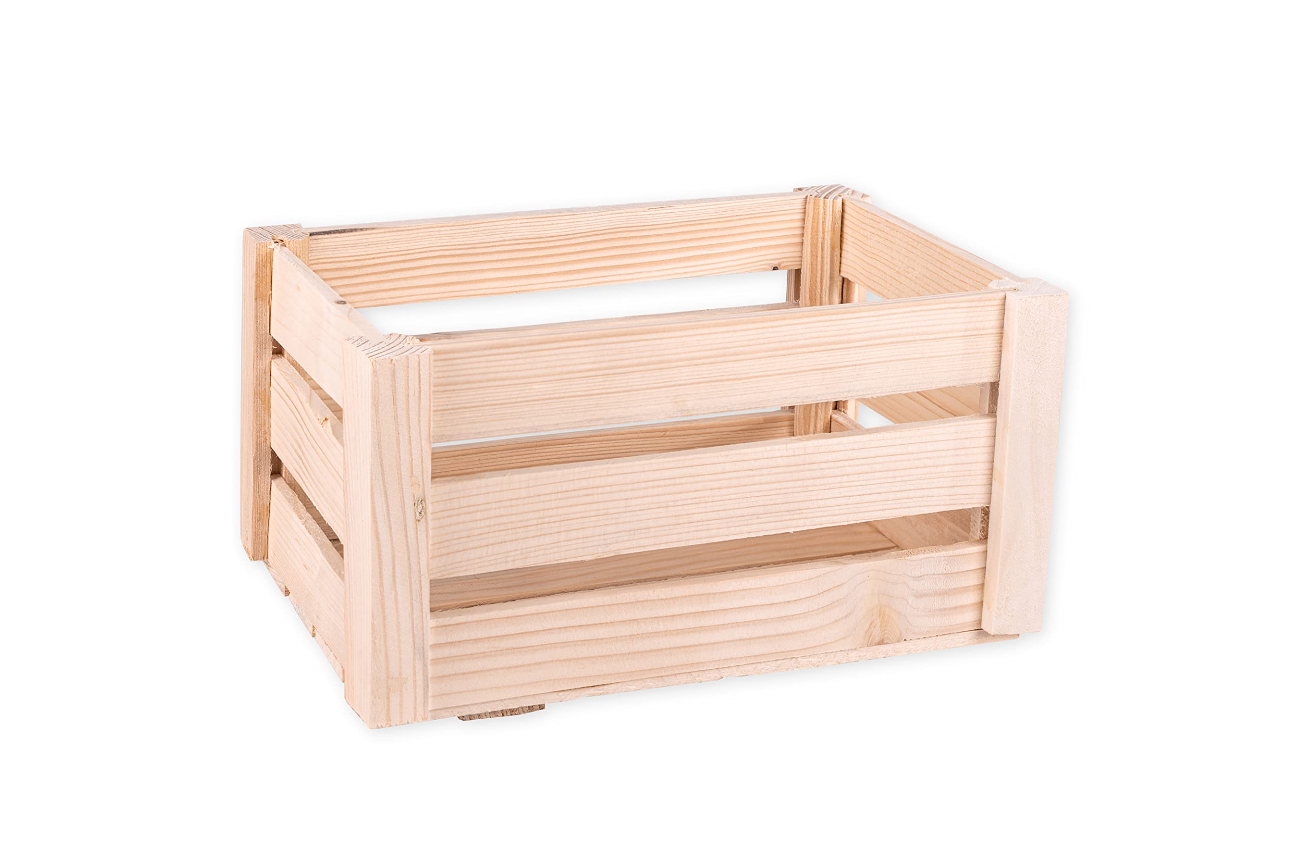 DECOCRAFT Rustic Wood Crates for Storage, Display, and Organisation, Classic Milk Crate or Solid Wooden Box, Vintage DIY Boxes, Natural Pine Plywood Frame 24 x 14 x 12.5cm