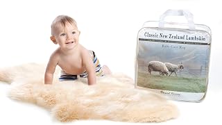 Real New Zealand Lambskin Baby Rug | LRG 2x3 feet | Soft & Gentle Unshorn Baby Sheepskin Rug for Crib, Nursery & Travel | Natural Length Lambswool, Silky Soft, Ethically Sourced, Oeko-Tex Certified