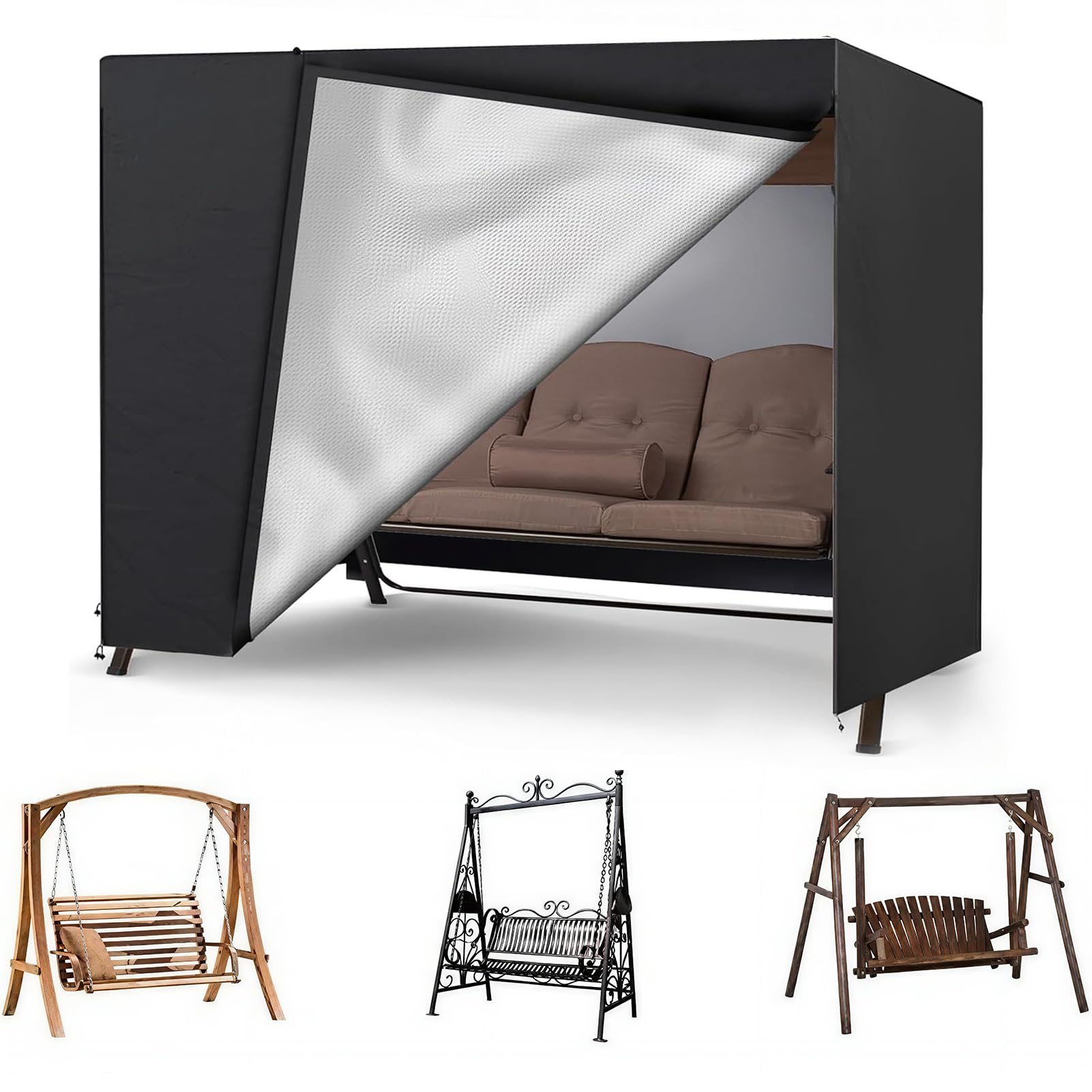 Hollywoodschaukel Abdeckung Strandkorb Schutzhülle (220*125*170cm) | Winterfest Gartenmöbelschutz UV Schutz Universal Triangular Schutzhülle Wasserfest Abdeckung