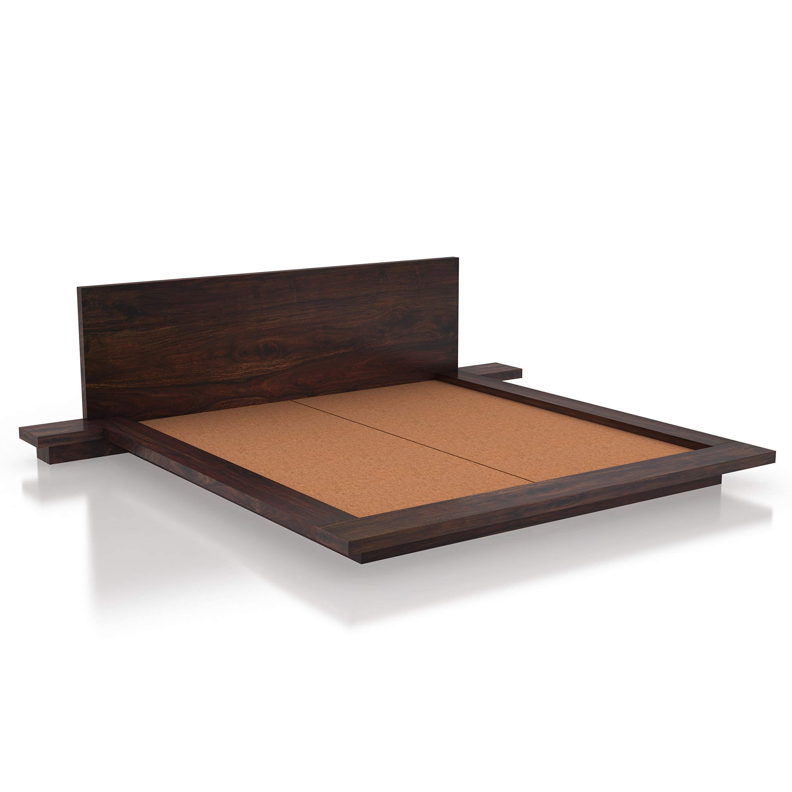 Ganpati Arts Sheesham Wood King Size Platform Bed with Bedside Table