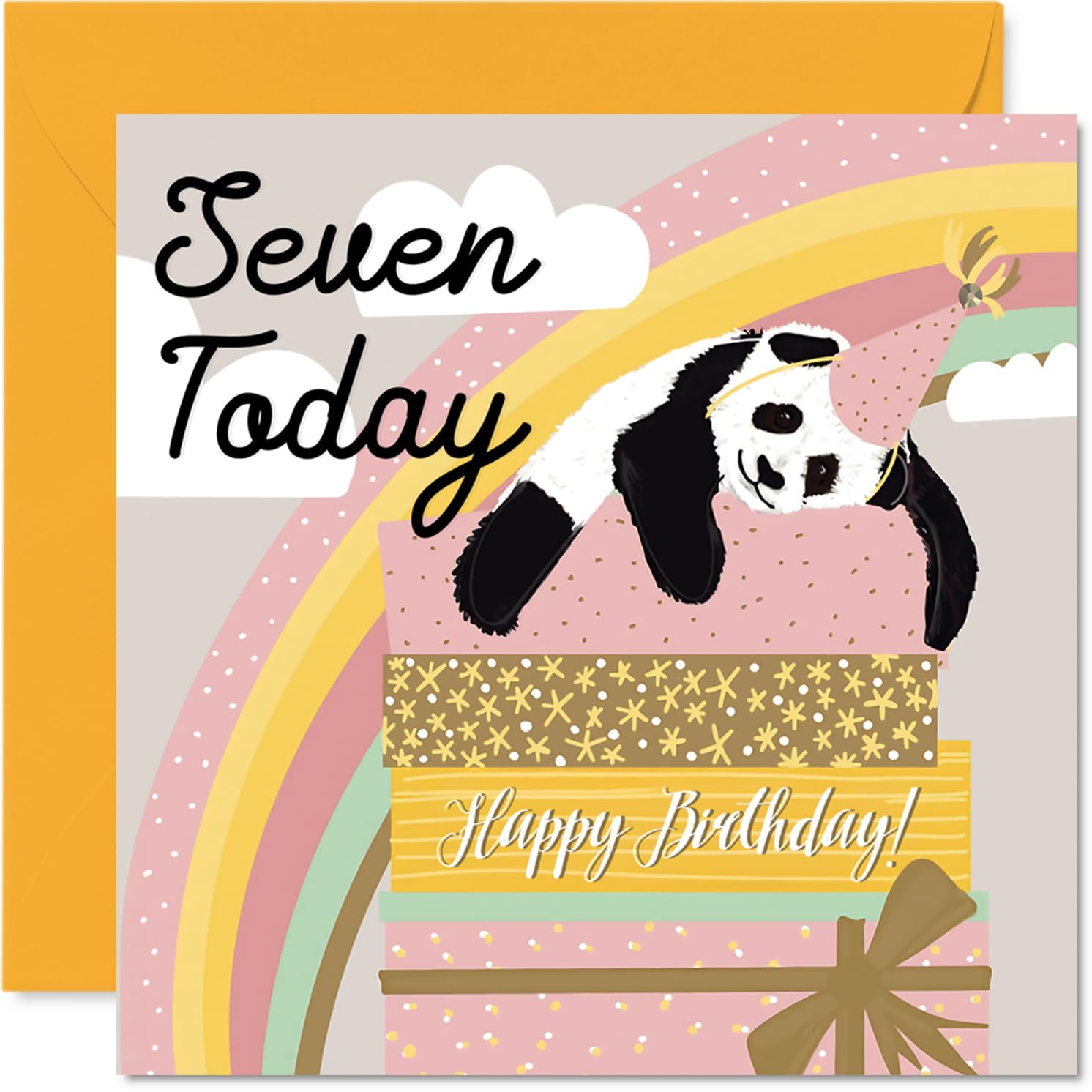 7th Birthday Cards for Boys Girls - Sleepy Panda - Happy Birthday Card for 7 Year Old Boy Girl Cousin Daughter Grandson Son, 145mm Bday Greeting Cards